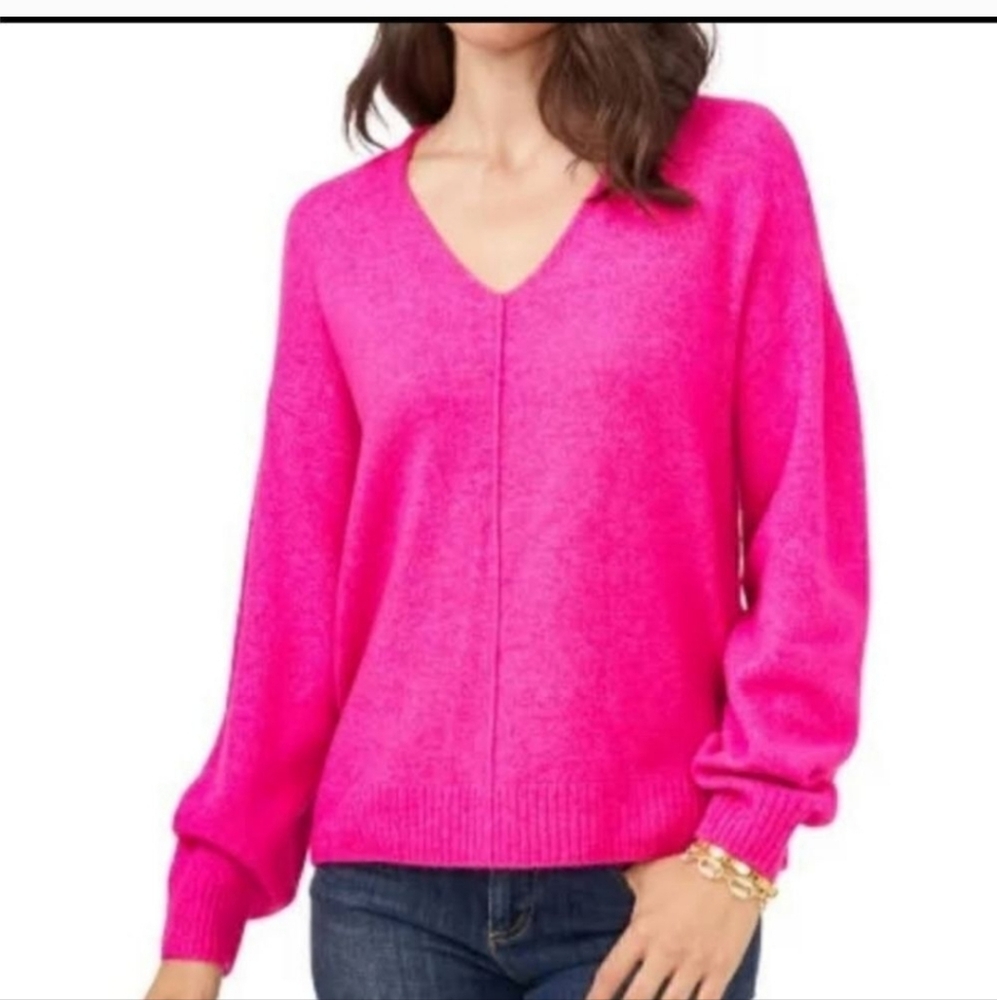 Vince Camuto V-Neck Sweater in Vibrant Pink